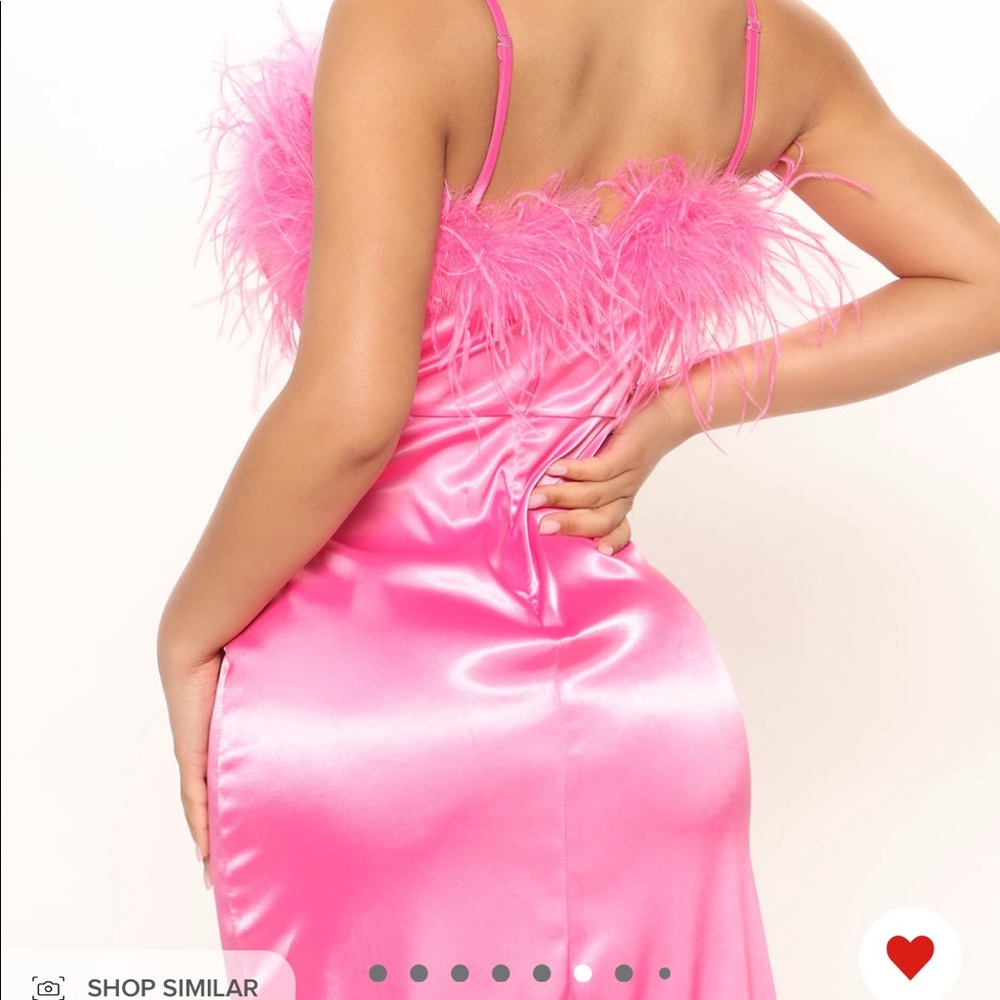 Hot Pink Satin Dress with Feather Trim-NWT! - Picture 4 of 7